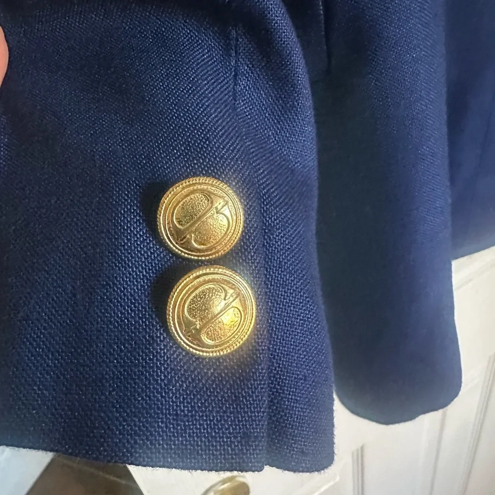 Christian Dior Navy Linen Blazer with Gold Accents